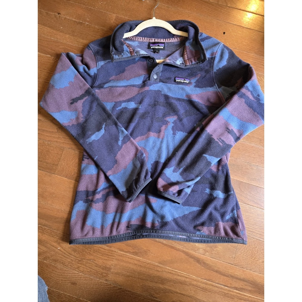Patagonia Pullover Womens Medium Camo Fleece T Snap Micro D Kansas Sky Purple